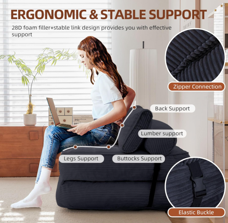 Sofá Cama Plegable – Sofá biplaza y Futón Convertible, Cojín Tapizado, Diseño que Ahorra Espacio para Sala de Estar, Habitación de Huéspedes, Dormitorio Universitario
