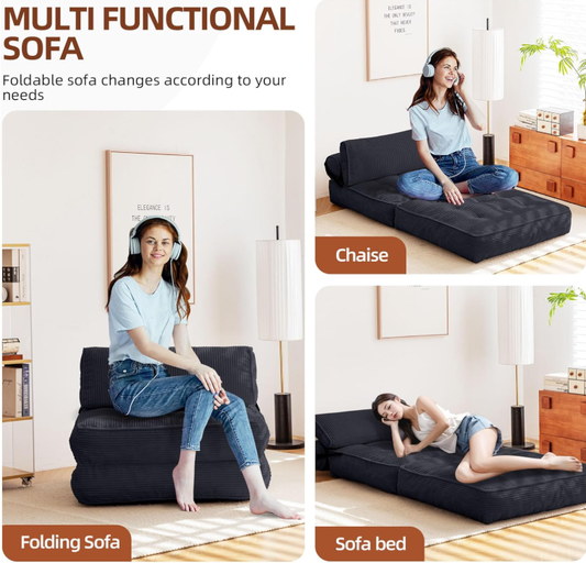 Folding Sofa Bed – Convertible Chaise Lounge & Futon, Tufted Cushion, Space-Saving Design for Living Room, Guest Room, Dormitory