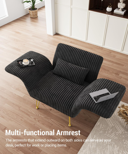 Corduroy Accent Chair – Reclining Armchair with Adjustable Armrests, Ergonomic Comfort for Living Room or Bedroom