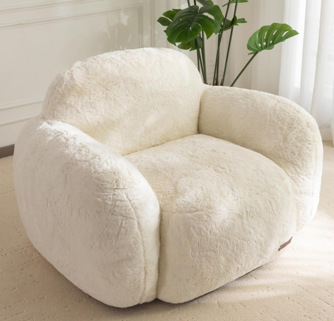 Puf con forma de guijarro – Sillón decorativo de felpa de piel sintética con espuma de alta densidad para sala de estar, dormitorio o residencia estudiantil