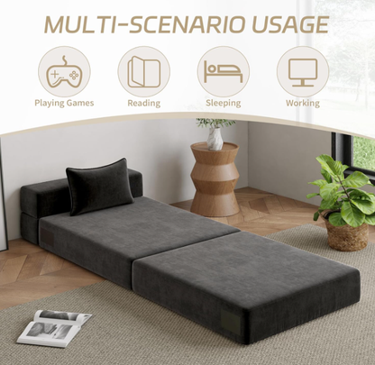 Sofá Cama Plegable de Tres Pliegues – Sillón Futón Convertible Ergonómico con Funda Desmontable, Soporte de Espuma de Alta Densidad, Portátil para el Hogar, Dormitorio, Oficina, Relajación al Aire Libre, Siesta o Uso para Huéspedes