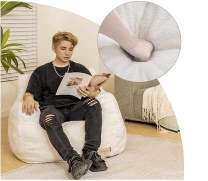 Fauteuil poire en mousse à mémoire de forme et fausse fourrure – Fauteuil lounge moelleux pour salon, chambre, dortoir ou salle de jeux