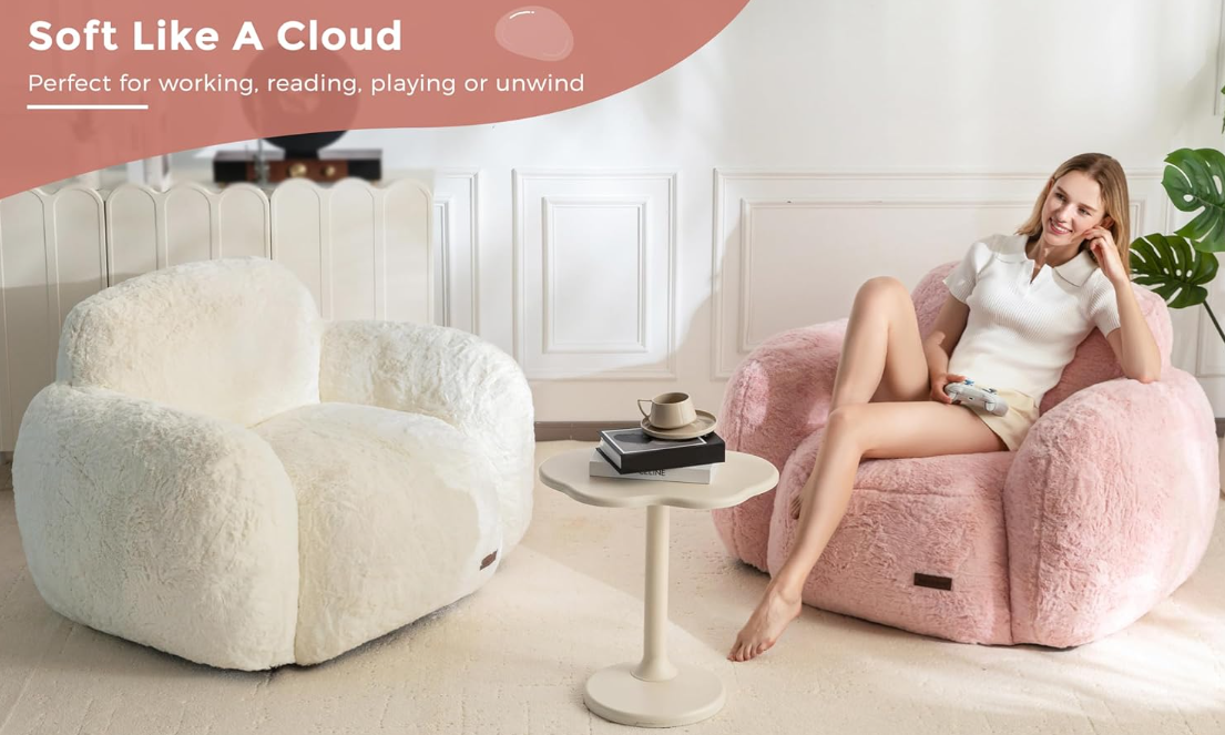Puf con forma de guijarro – Sillón decorativo de felpa de piel sintética con espuma de alta densidad para sala de estar, dormitorio o residencia estudiantil