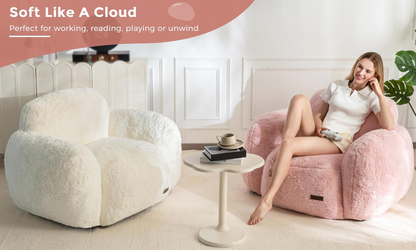 Puf con forma de guijarro – Sillón decorativo de felpa de piel sintética con espuma de alta densidad para sala de estar, dormitorio o residencia estudiantil