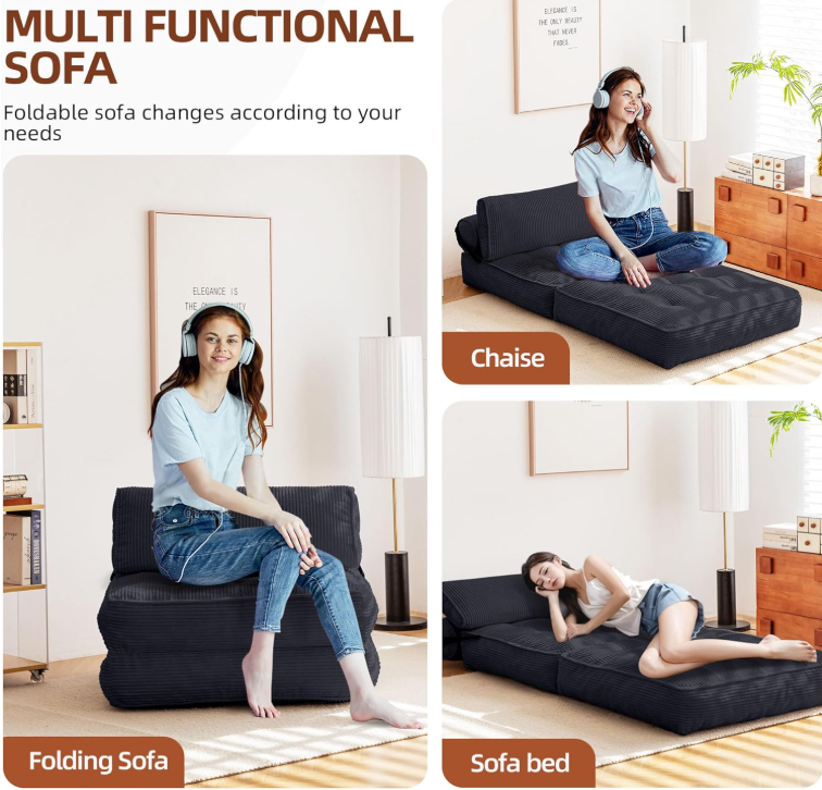 Sofá Cama Plegable – Sofá biplaza y Futón Convertible, Cojín Tapizado, Diseño que Ahorra Espacio para Sala de Estar, Habitación de Huéspedes, Dormitorio Universitario