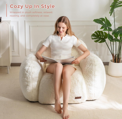 Puf con forma de guijarro – Sillón decorativo de felpa de piel sintética con espuma de alta densidad para sala de estar, dormitorio o residencia estudiantil