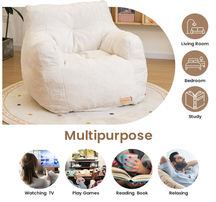 Fauteuil poire en mousse à mémoire de forme et fausse fourrure – Fauteuil lounge moelleux pour salon, chambre, dortoir ou salle de jeux
