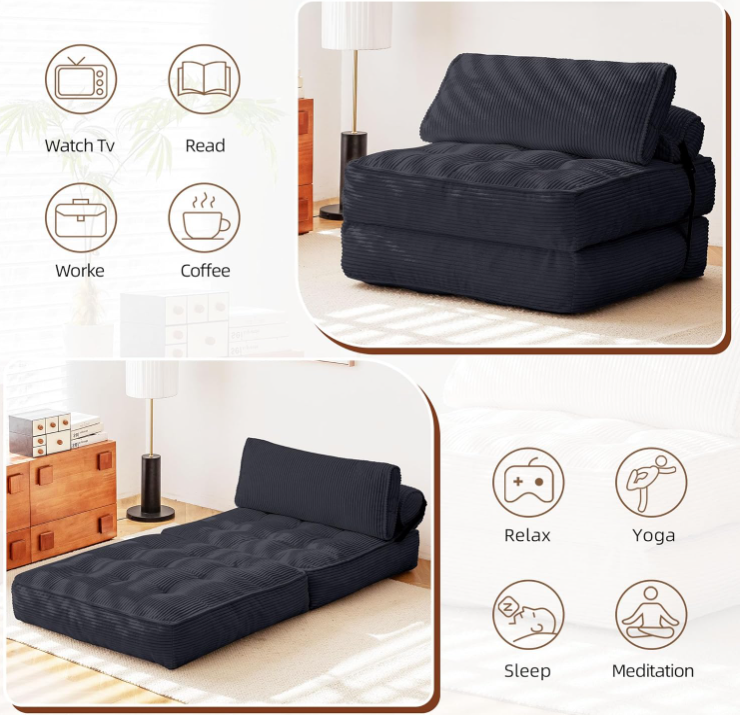 Sofá Cama Plegable – Sofá biplaza y Futón Convertible, Cojín Tapizado, Diseño que Ahorra Espacio para Sala de Estar, Habitación de Huéspedes, Dormitorio Universitario