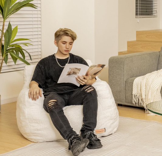 Fauteuil poire en mousse à mémoire de forme et fausse fourrure – Fauteuil lounge moelleux pour salon, chambre, dortoir ou salle de jeux