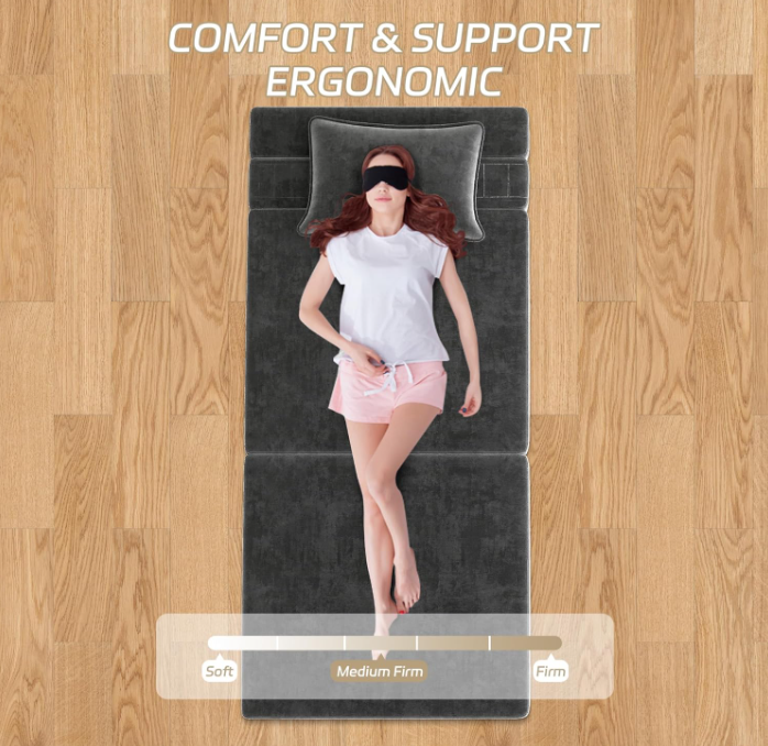Sofá Cama Plegable de Tres Pliegues – Sillón Futón Convertible Ergonómico con Funda Desmontable, Soporte de Espuma de Alta Densidad, Portátil para el Hogar, Dormitorio, Oficina, Relajación al Aire Libre, Siesta o Uso para Huéspedes